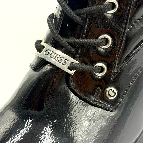 Guess Women’s Manners Shiny Black Lace-Up High Heel Platform Combat Boots 9.5M - Picture 13 of 16